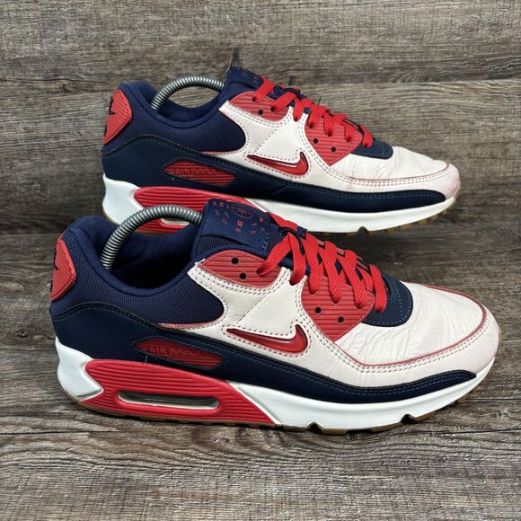 Nike Air Max 90 Shoes Men's 11 Home & Away Red White Blue Retro Gum Sole Sneaker - Picture 1 of 8